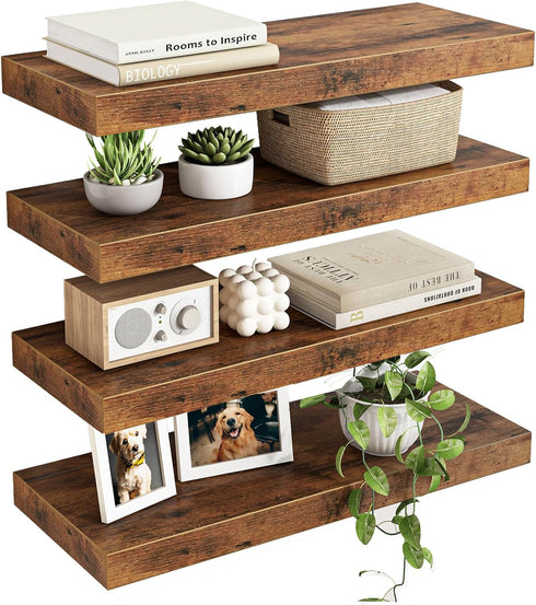 Fixwal Wood Floating Shelves, Wall Shelves Set of 4, Shelves for Wall