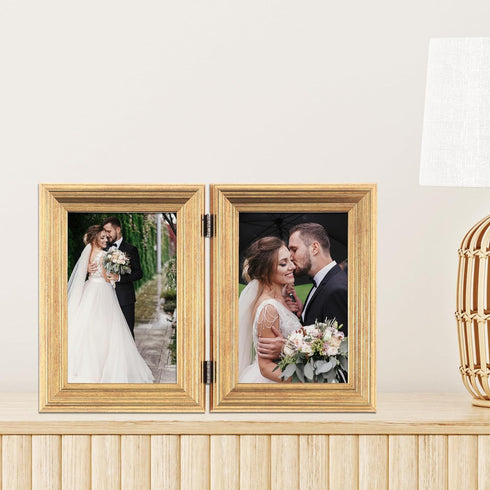 Lawrence Frames 4x6 Hinged Double Sutter Picture Frame, Burnished Gold