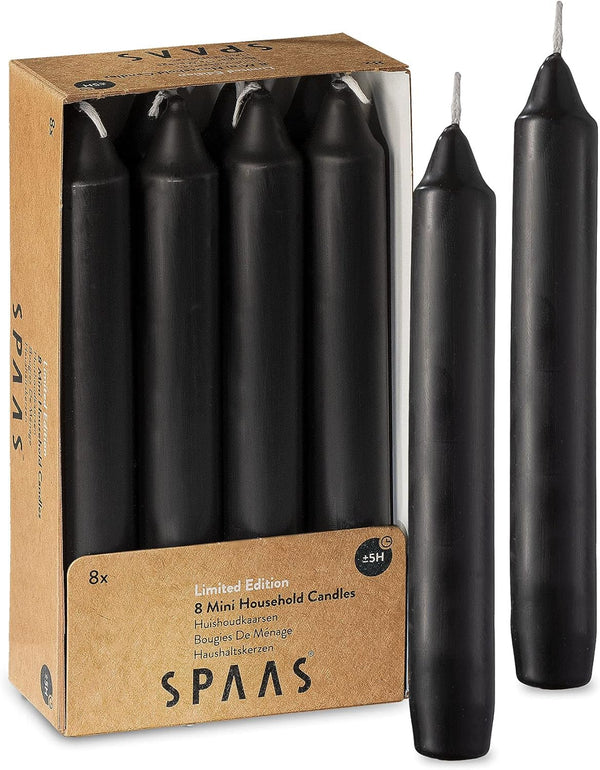 Straight Black Candlesticks Pack of 8, 6" Coated Black Unscented Candles for Halloween, Wedding, Home Decoration