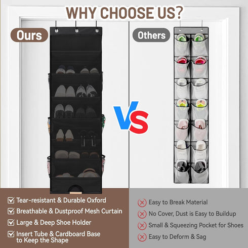 7 Closet 6 Tier Over The Door Shoe Organizer, Hanging Shoe Rack for with Dustproof Mesh Curtain & Side Pockets, Behind