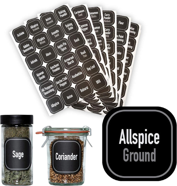 AllSpice Preprinted Water Resistant Square Spice Jar Labels - Set of 2" Labels