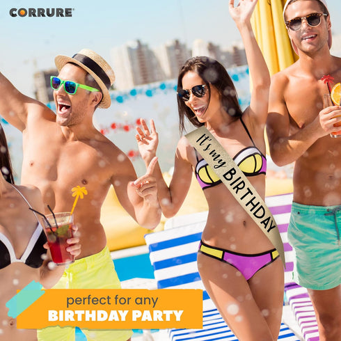CORRURE 'It's My Birthday' Sash Glitter with Black Foil, Gold Glitter Birthday Sash for Women and Men, Happy Birthday