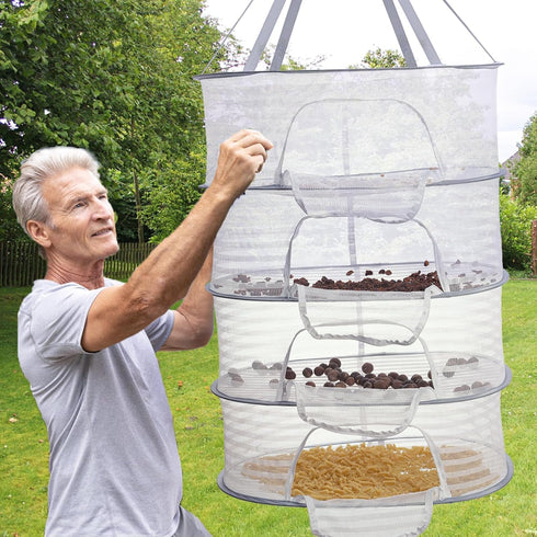 4 Coloch Layer Herb Drying Rack with Zipper, Hanging Mesh Net Collapsible Food Drying Fish Net Hanging Basket Dryer Net