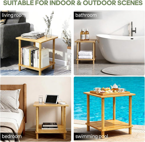 Aniston 2-Tier Outdoor Side Table, Adirondack Side Table, Bamboo Side Tables for Outside or Indoor, Small Weather