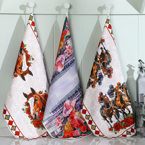 Geyoga 6 Summer 16 24 Inch Pieces Derby Kitchen Towels Horse Racing Rose Dish Hand Towel Absorbent Tea Washcloth
