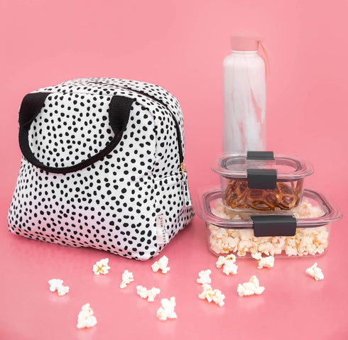 Steel Mill & Co Insulated Lunch Tote Bag for Women, Large Capacity Cooler Lunch Box (Black Dots)