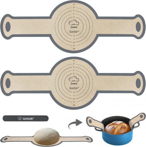 2 Pack Silicone Bread Sling, Non-Stick Dutch Oven Baking Mat with Longer Handles, Reusable Bread Mat Set