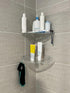 JiePai Acrylic Corner Shower Caddy Shelf with Hooks, 2 Pack Adhesive Wall Mounted Organizer for Shower & Kitchen Storage
