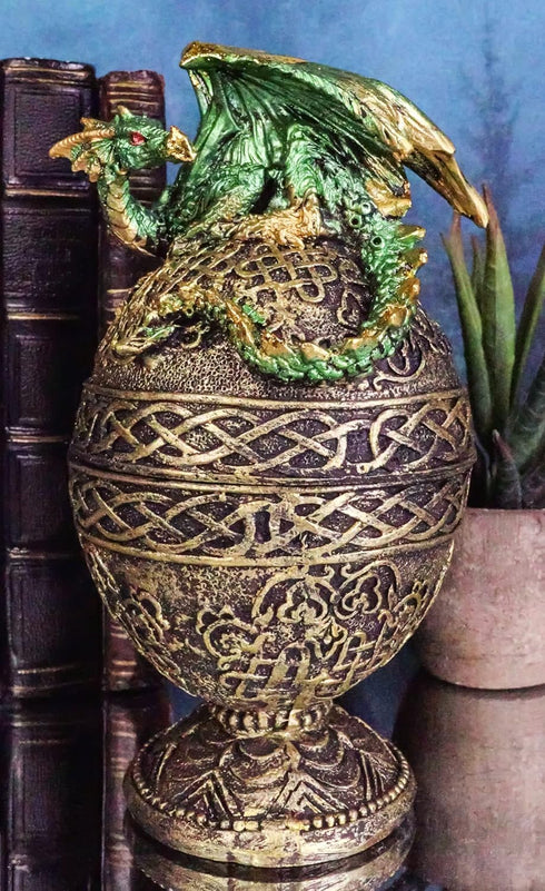 Ebros Gift Green Dragon Perching on Celtic Knotwork Tattoo Relic Jewelry Box Figurine 6.25" High Fantasy Statue