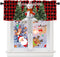 Christmas Valance for Windows, Snowman with Xmas Tree Window Toppers, 1 Panel Red Buffalo Plaid Check Treatments 54 x