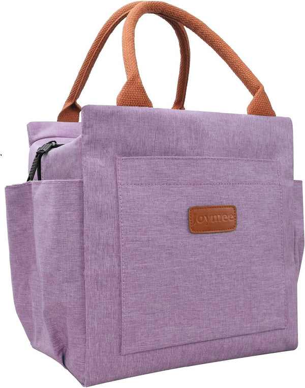 Joymee Insulated Lunch Bag for Women, Reusable Leakproof Cooler Tote with Bottle Holder and Side Pockets