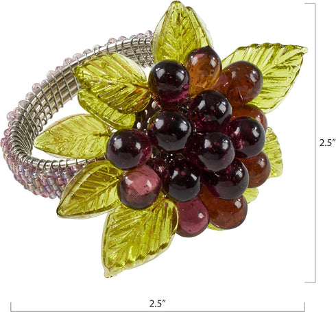 Beaded Napkin Rings with Flower and Leaves (Set of 4)