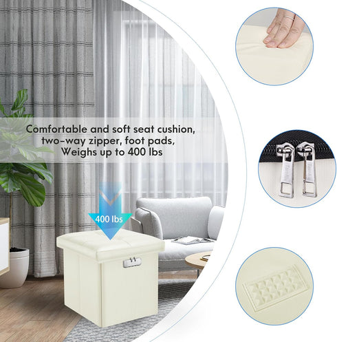 13 13 13 inch Tamfile Small Ottoman with Storage, x x Fireproof Safe Folding Ottoman with Lock for Important Documents