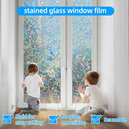 COUNTEWOL Rainbow Window Privacy Film, 3D Decorative Vinyl Window Clings, Non-Adhesive Sticker (17.5 x 78.7 Inch)