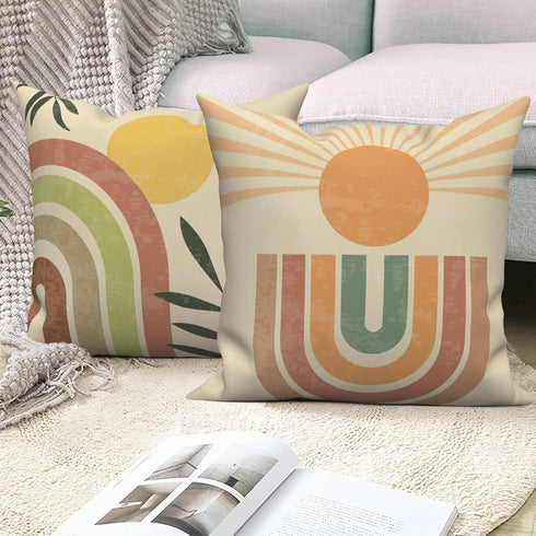 Boho Pillow Covers 16x16 Inch, Vintage Sunrise Throw Pillow Covers, Abstract Arch Terracotta Linen Pillow Cases