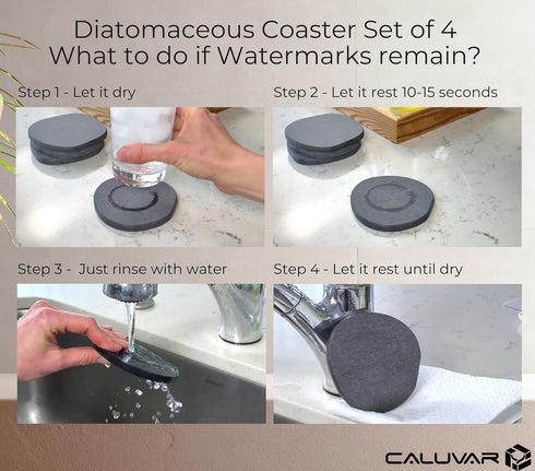 Set 4 Stone Coasters Slate of from Diatomaceous Earth, Fast Absorbing Stone Coasters for Drinks, Water Absorbent