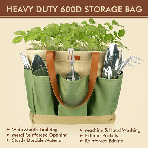 YAUNGEL Garden Tools Set, Gardening Tools Heavy Duty Stainless Steel Garden Supplies Hand Tools with Wooden Handle, Storage Tote Bag, Gardening Gifts for Women and Men, for Mom