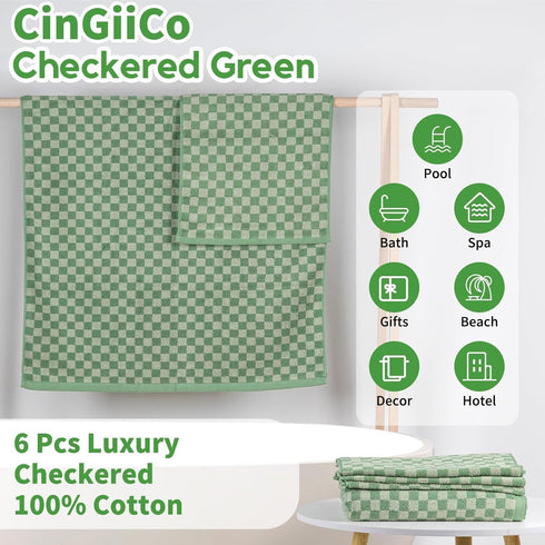 Set 6 600GSM, 100% 2 (55 28 4 (29 14 Checkered Bath Towels of Large, Cotton Shower Towels * * in), Hand Towels * *