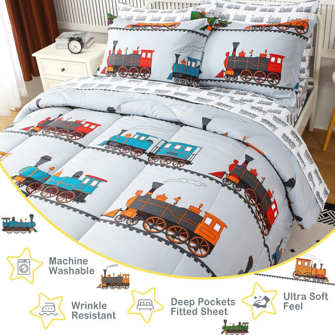 Sets Set 5 Viviland Kids Twin Bedding for Boys, Soft Twin Comforter with Sheets, Pieces Microfiber Bed in a Bag, Light