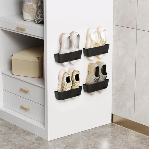 DegMongee 4PCS Wall Mounted Shoe Rack with Sticky Hanging Strips, No Drilling Wall