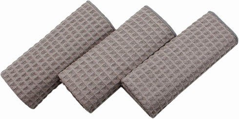 VeraSong 16x24 Inch 3 Pack Waffle Weave Thick Microfiber Dish Drying Towels Absorbent Tea & Hand Towel Lint Free Gray