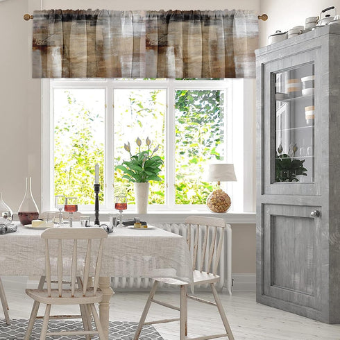 Emvency 2 Pack Valances Window Treatments, Brown Abstract Modern Art Blackout Drapes for Living Room Kitchen, 18x52 Inch