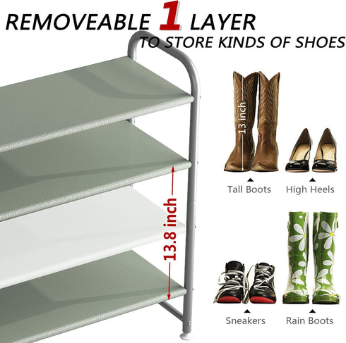 Shoe Rack 4 Tier Long Storage Organizer, Wide Metal Shoe Shelf for Closet Entryway, Grey