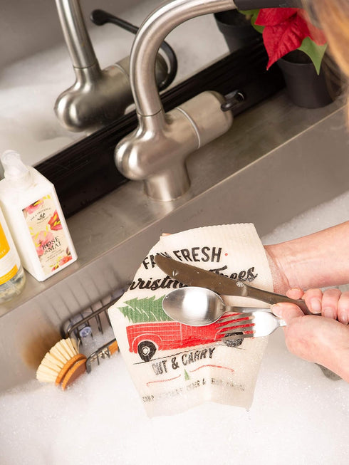 DII Swedish Dishcloths for Kitchen & Cleaning - Reusable, Machine Washable, Biodegradable, 3 Piece Christmas Truck