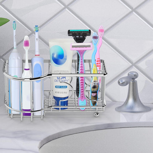 Simple Houseware Stainless Steel 6 Slots Toothbrush Holder, Adhesive Wall Organizer in Chrome