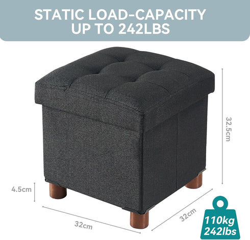 12.6"x12.6"x12.8" BRIAN & DANY Small Ottoman with Storage, Small Storage Ottoman, Folding Foot Stool with Wood Legs