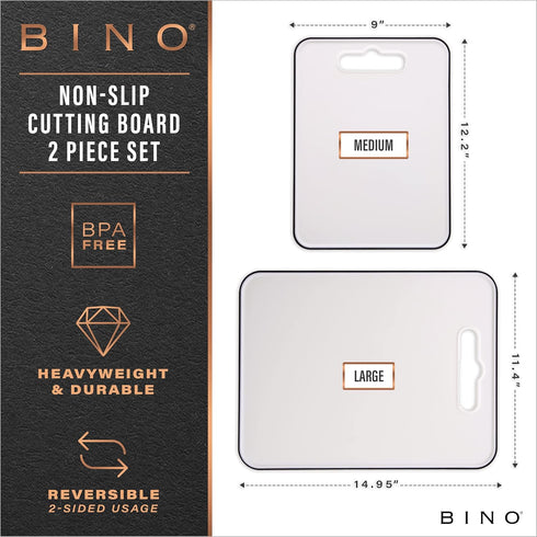 BINO Cutting Board - 2-Piece Chopping Boards | BPA-Free Plastic, Durable, Large Surface, Multipurpose, Dual-Sided, Dishwasher Safe | Charcuterie Accessories | Home & Kitchen Utensils by BINO