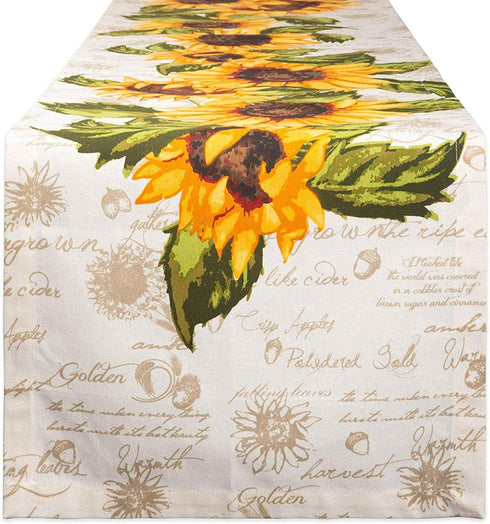 DII Spring & Summer Table Runner, 14x108, Rustic Sunflowers Print Table Top Décor Collection
