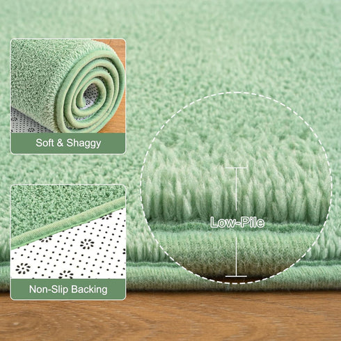 Sage-Green Area Rugs for Bedroom, Living Room, 4x6 Feet Indoor Memory Foam Rug, Modern Washable for Kids Room