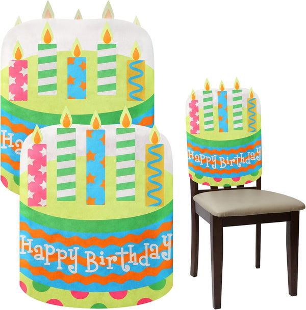 Tegeme 2 Pieces Kids Chair Cover, Birthday Chair Cover Classroom Seat Decorations for Party Home School Office (Blue)