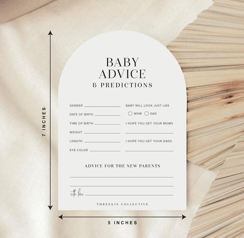 ThreeKin Collective 50 5x7 Inch Set, Baby Shower Games Cards - Baby Predictions and Advice Cards | Tall | Fun Gender