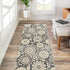 Custom Size Grey Floral Medallion Rubber Backed Non-Slip Hallway Stair Runner Rug, 22 inch Wide
