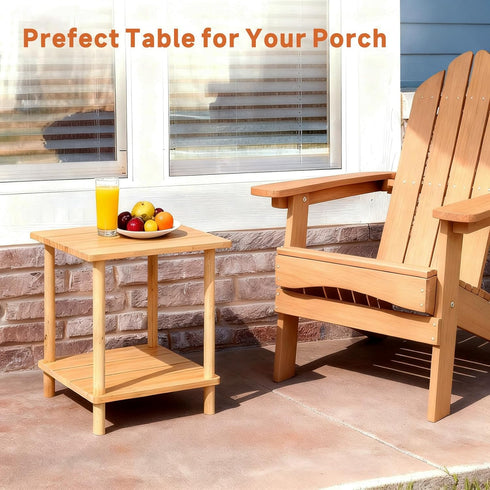 Aniston 2-Tier Outdoor Side Table, Adirondack Side Table, Bamboo Side Tables for Outside or Indoor, Small Weather
