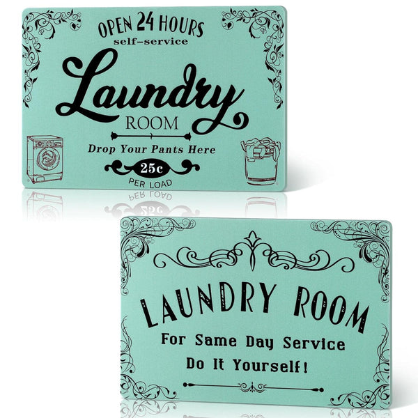 Zhengmy 2 Pieces Vintage Laundry Room Decor, Retro Metal Tin Signs for Home Washroom Bathroom, 12 x 8 Inches