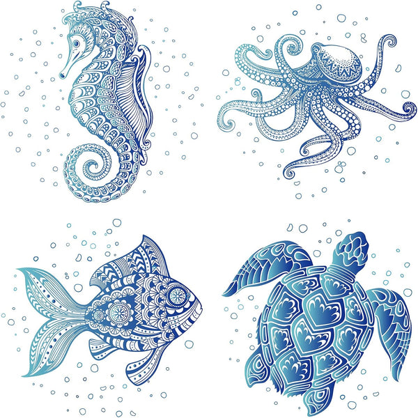 GORGECRAFT 4PCS 6.3 Inch Sea Animal Window Decals, Waterproof Static Clings for Bedroom Bathroom, Prevent Bird Strikes