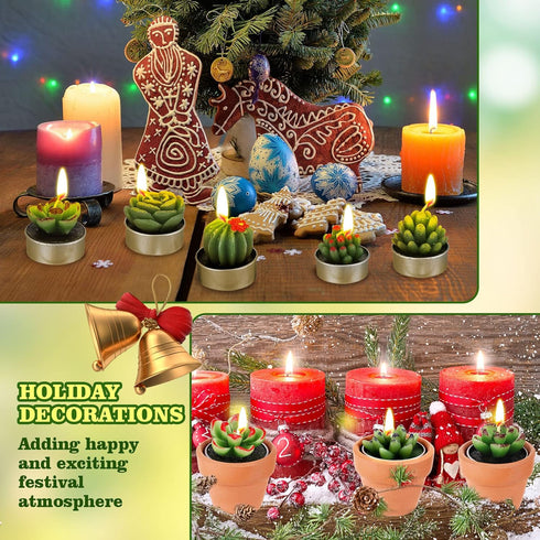 18 Treela Pcs Succulent Cactus Tealight Candles Handmade Tea Lights Baby Shower Plant Candle Gift with Mini Terracotta