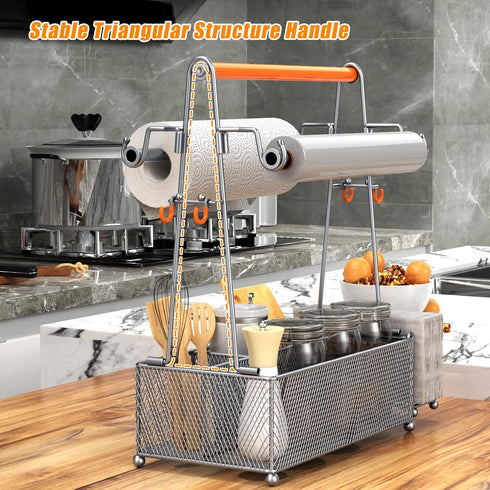 PHINOX Utensil Caddy, Silverware Caddy with Handle and Paper Towel Roll Holders for Party, Kitchen (Silver)