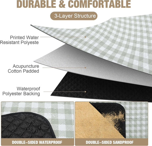 80"x80" 3-Layer Picnic Blankets Outdoor Extra Large - Portable Waterproof Picnic Blanket, Machine Washable Foldable