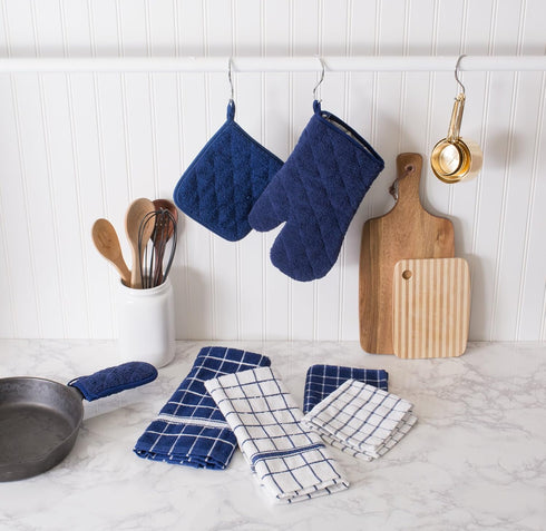 DII Basic Terry Collection Quilted 100% Cotton, Nautical Blue, Pan Handle, 3 Piece