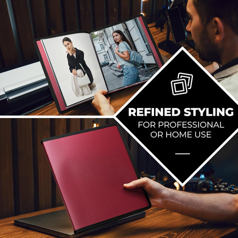Dunwell Photo Album 8x10 (Ruby) - 24 Clear Sleeves, Black Mounting Paper, Professional Photography Book