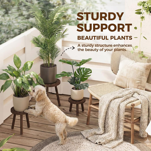 3 Pack Bamworld Plant Stands Indoor Single Plant Stand for Multiple Plants Corner Plant Stool Wooden Plant Stands