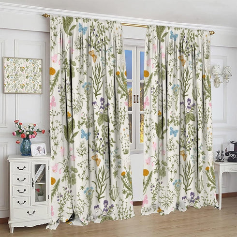 GoDazzling 52x84in 2 Floral Blackout Windows Curtains, Vintage Garden Plants Herbs Flowers Botanical Classic Design Art