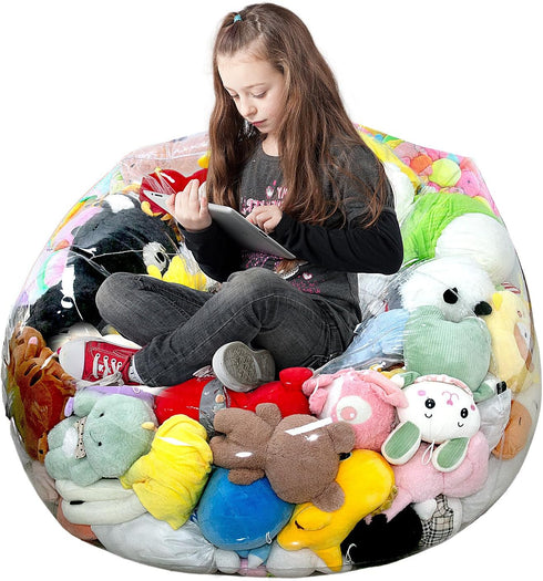 Clear Stuffed Animal Storage Bean Bag Chair Cover for Kids, Extra Large