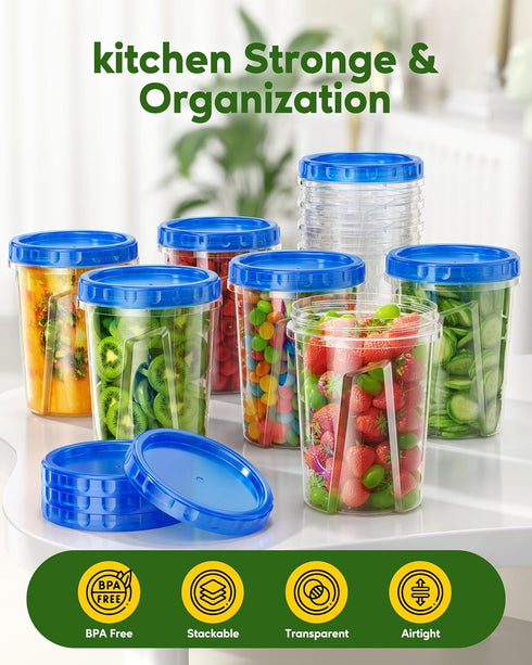 Canfanni 10 Pack-33oz Set, Freezer Storage Containers Plastic Food Storage Containers with Twist Top Lids, BPA Free