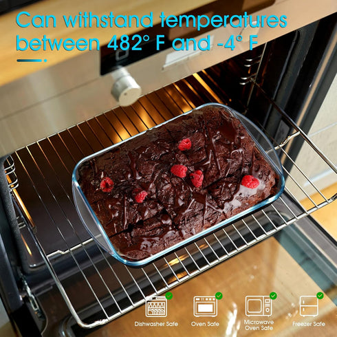 NUTRIUPS 2.6 Quart Glass Baking Dish, Rectangular Tempered Glass Casserole Dish for Oven Cooking
