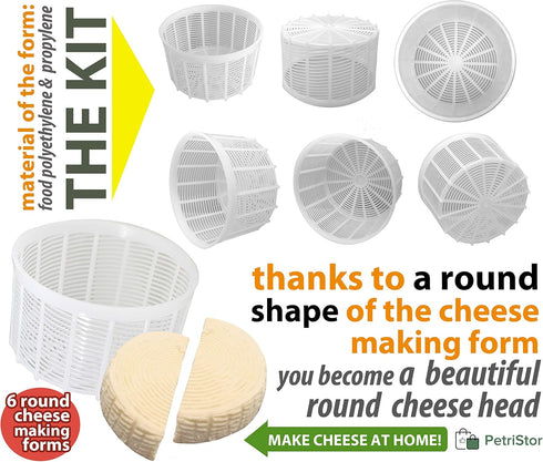 6 1.25QT pcs Soft Cheese Mold for Cheese Making - Small Cheese Mold - Homemade Cheese Making Supplies - Cream Cheese